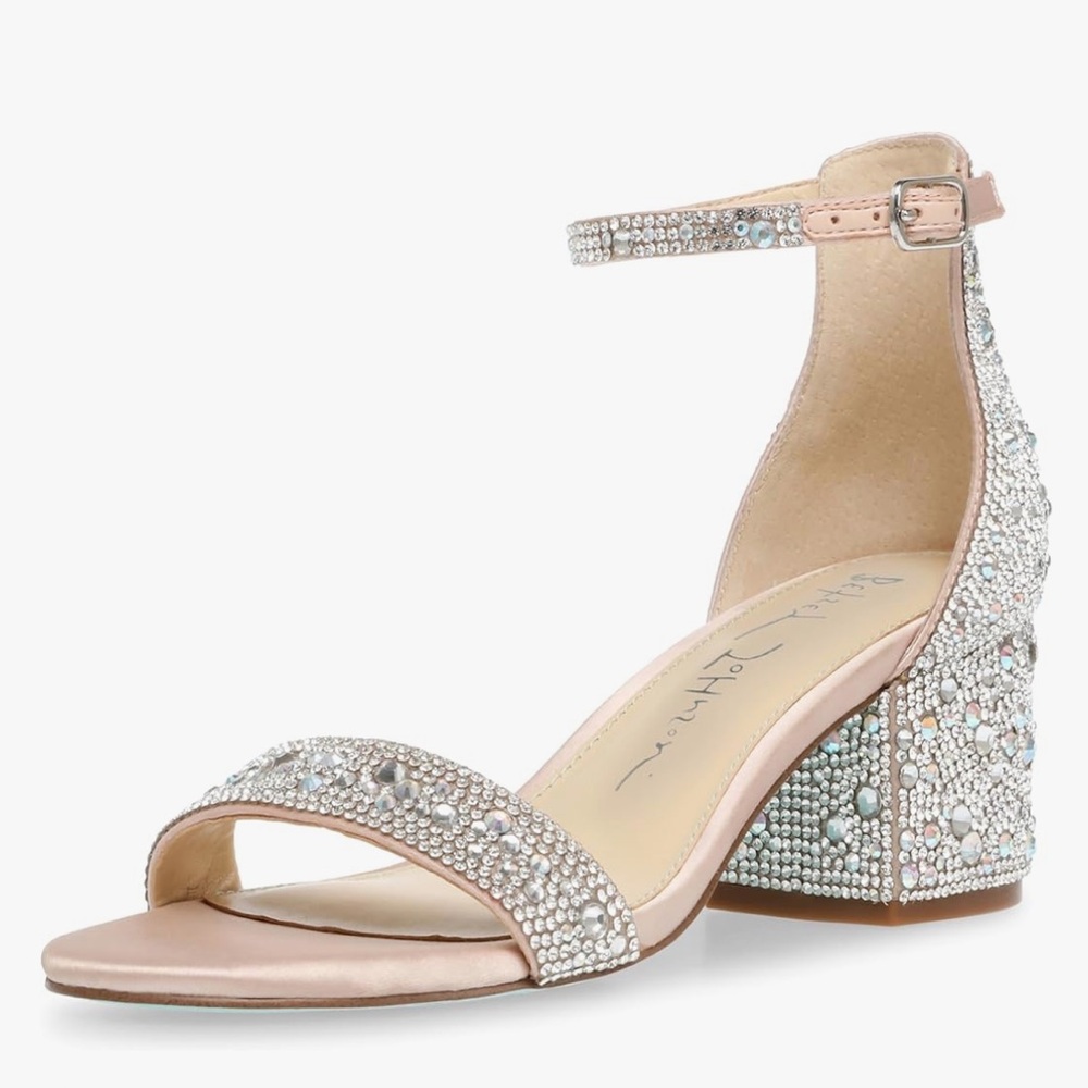 NEW Betsey Johnson Women's Mari Heeled Sandals Champagne 6 WIDE